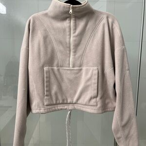 ALO Yoga Cream Cropped Fleece Reversible Zip Up Sweater XS